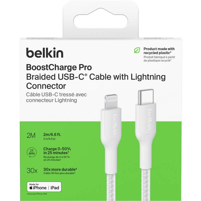 BELKIN USB-C to LIGHTNING CABLE BRAIDED 2M-WHITE