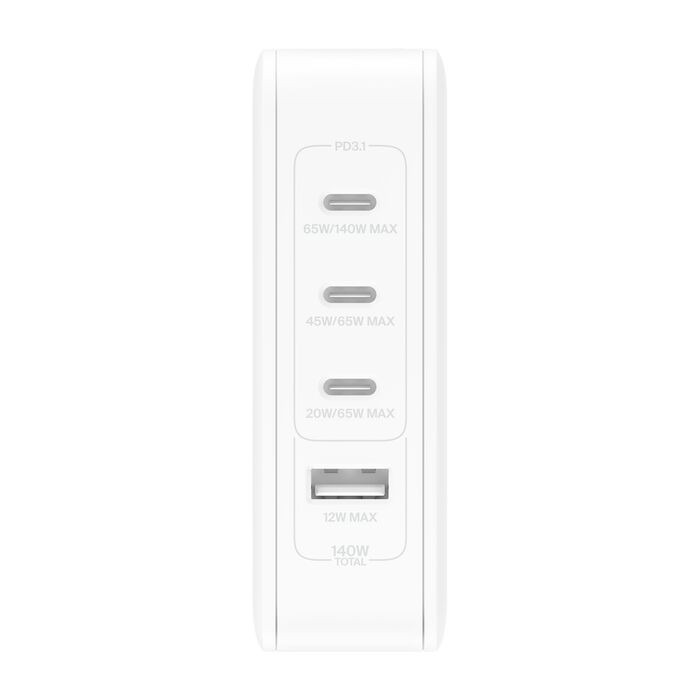 BELKİN 140W 4-PORTS USB GAN WALL CHARGER WITH UK,EU,US PLUG TIPS-WHITE