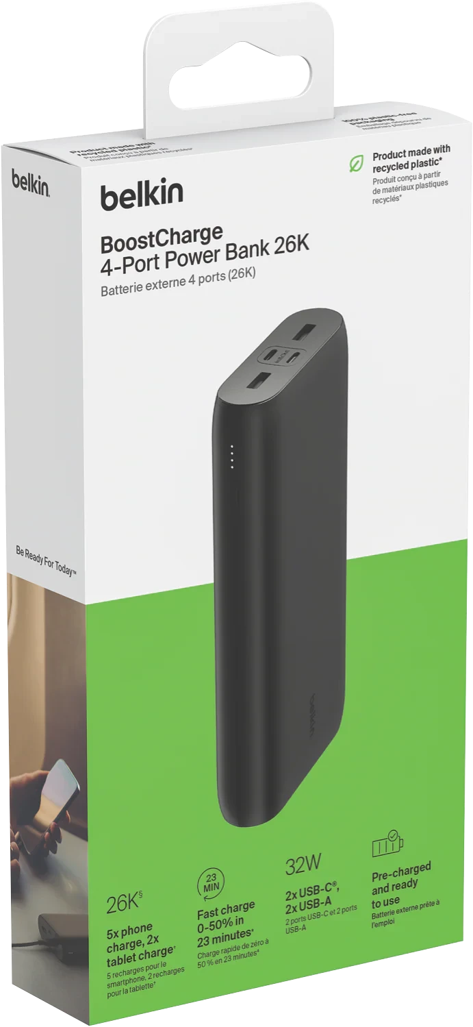BELKIN 26K POWER BANK USB-C and USB-A 32W PD-BLACK