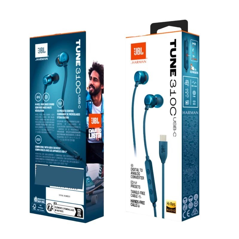 JBL T310C USB-C Wired Earphones - Blue