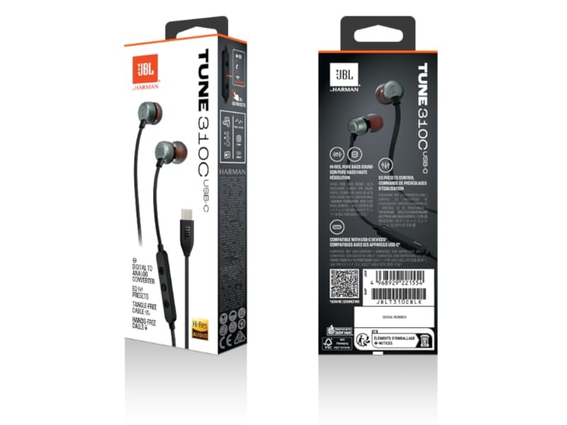 JBL T310C USB-C Wired Earphones - Black