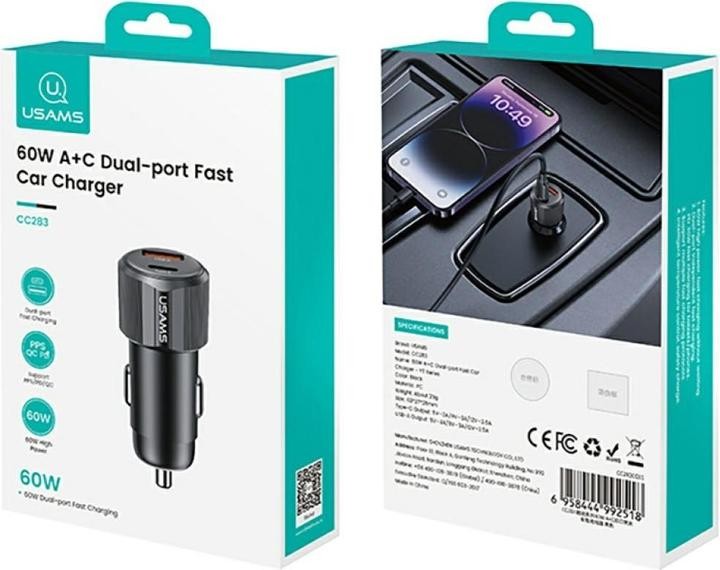 USAMS CC283 60W A+C Dual-port Fast Car Charger - YT Series