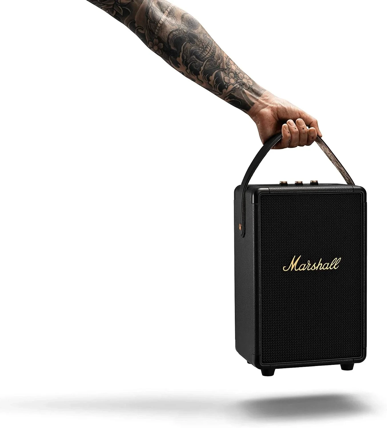 {TUFTON-BK-BRS} Marshall Tufton Portable Wireless Speaker - Black - Brass